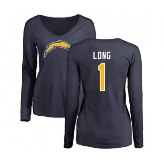 Football Women's Los Angeles Chargers #1 Ty Long Navy Blue Name & Number Logo Long Sleeve T-Shirt - Jersey