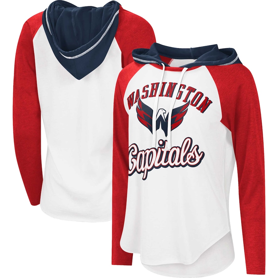Women's Washington Capitals G-III Sports by Carl Banks White/Heather Red MVP Raglan Lightweight Hooded T-Shirt - Jersey
