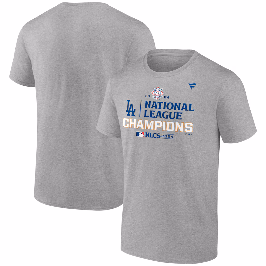 Men's Los Angeles Dodgers Fanatics Heather Gray 2024 National League Champions Locker Room T-Shirt - Jersey