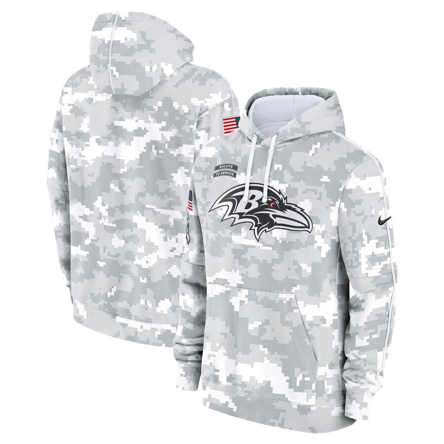 Men's Baltimore Ravens Nike Arctic Camo 2024 Salute to Service Club Fleece Pullover Hoodie - Jersey