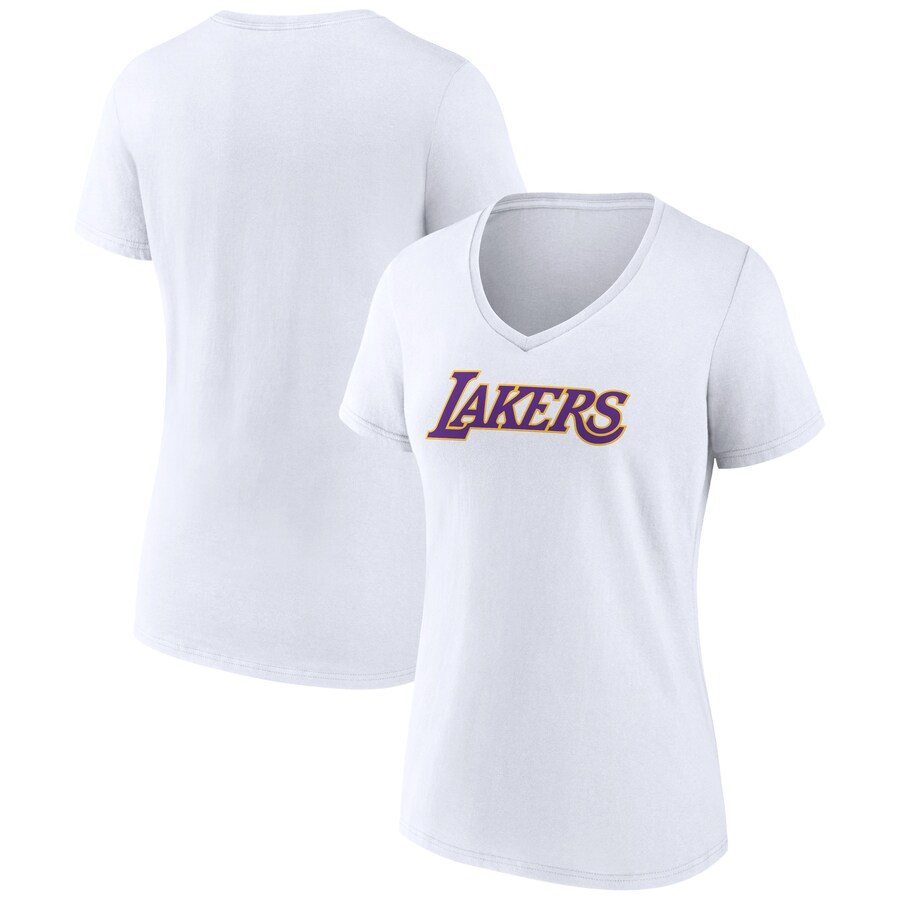 Women's Los Angeles Lakers White Wordmark V-Neck T-Shirt - Jersey