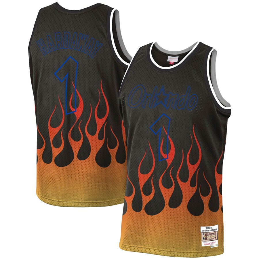 Men's Orlando Magic Penny Hardaway Mitchell & Ness Black 1994/95 Hardwood Classics Flames Swingman Jersey - Jersey