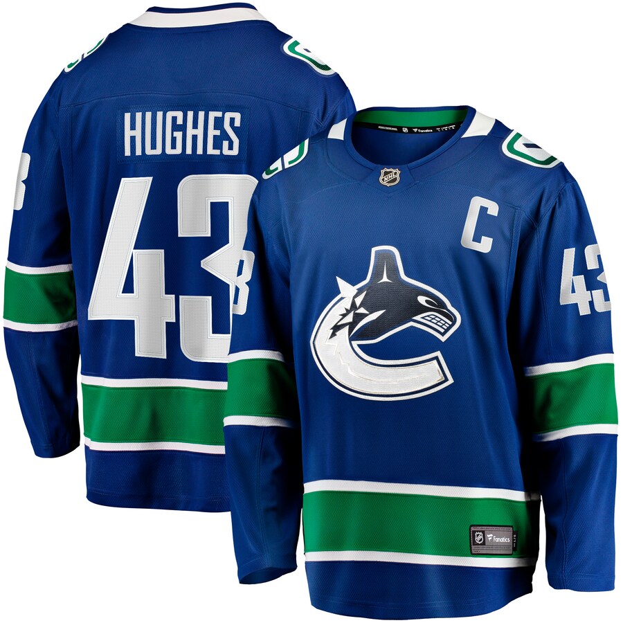 Men's Vancouver Canucks Quinn Hughes Fanatics Branded Blue Home Breakaway Jersey - Jersey