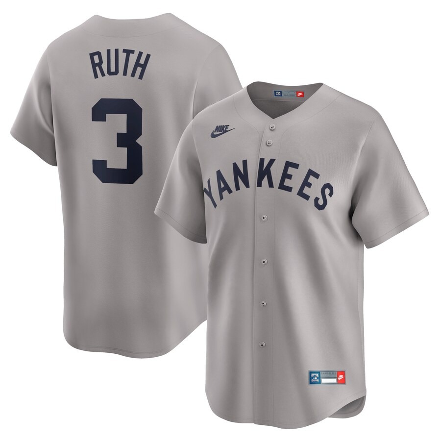 Men's New York Yankees Babe Ruth Nike Gray Throwback Cooperstown Collection Limited Jersey - Jersey