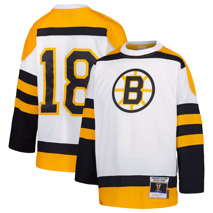 Youth Boston Bruins Willie O'Ree Mitchell & Ness White 1958 Blue Line Player Jersey - Jersey