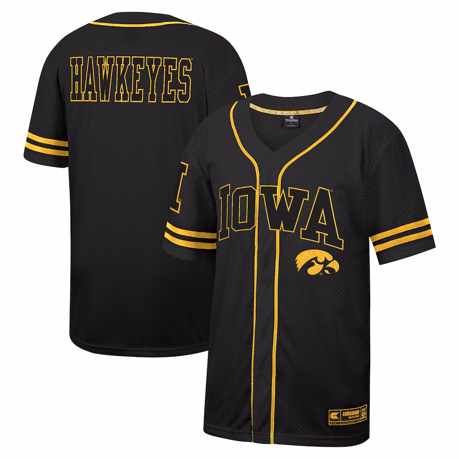 Iowa Hawkeyes Colosseum Free Spirited Mesh Button-Up Baseball Jersey - Black - Jersey