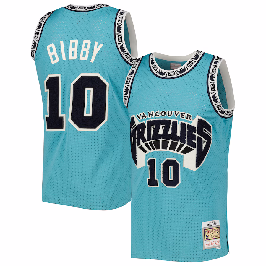 Men's Vancouver Grizzlies Mike Bibby Mitchell & Ness Turquoise 1998/99 Hardwood Classics Off-Court Swingman Jersey - Jersey
