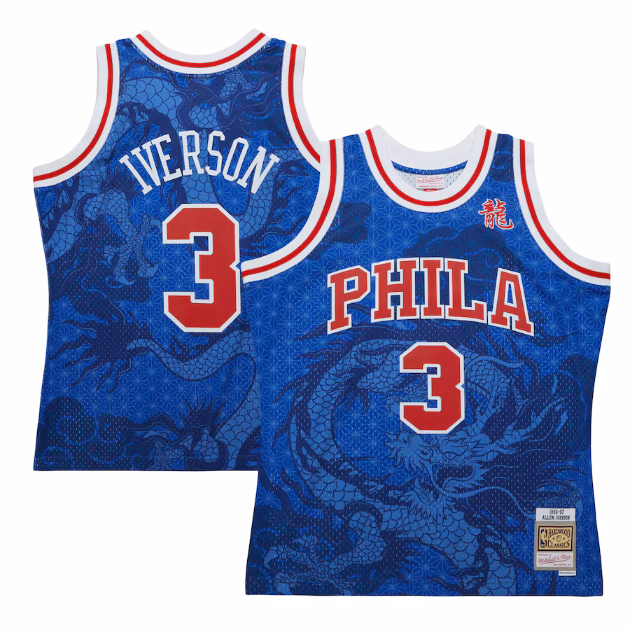 Men's Philadelphia 76ers Allen Iverson Mitchell & Ness Royal 1996/97 Hardwood Classics Asian Heritage 6.0 Swingman Throwback Player Jersey - Jersey