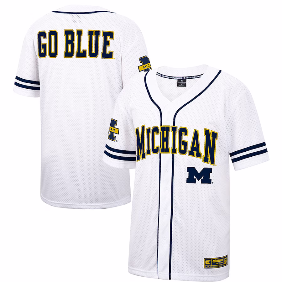 Michigan Wolverines Colosseum Free Spirited Mesh Button-Up Baseball Jersey - White - Jersey