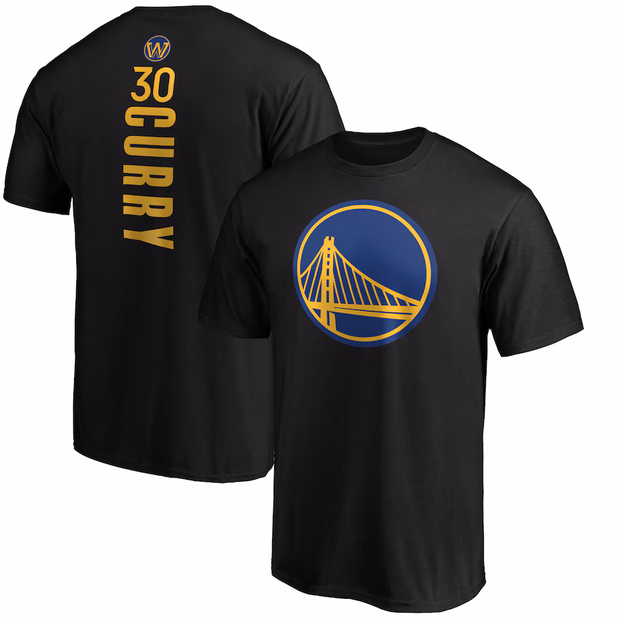 Men's Golden State Warriors Stephen Curry Black Playmaker Name & Number Logo T-Shirt - Jersey