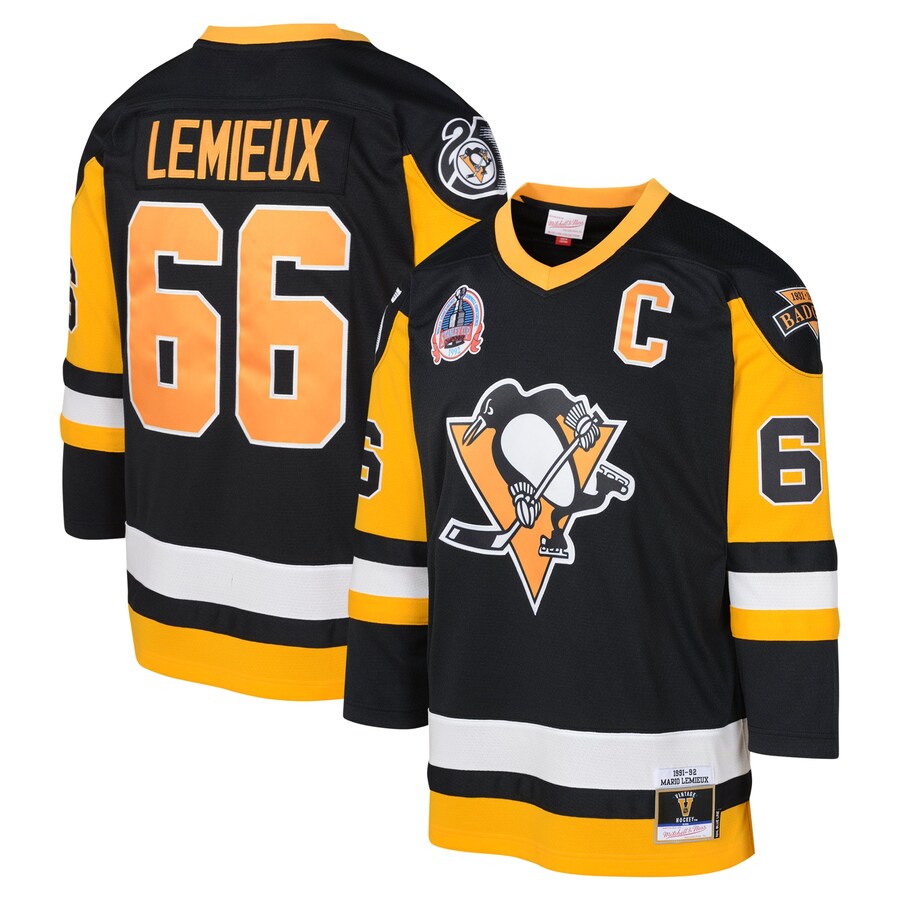 Youth Pittsburgh Penguins Mario Lemieux Mitchell & Ness Black 1991-92 Blue Line Player Jersey - Jersey