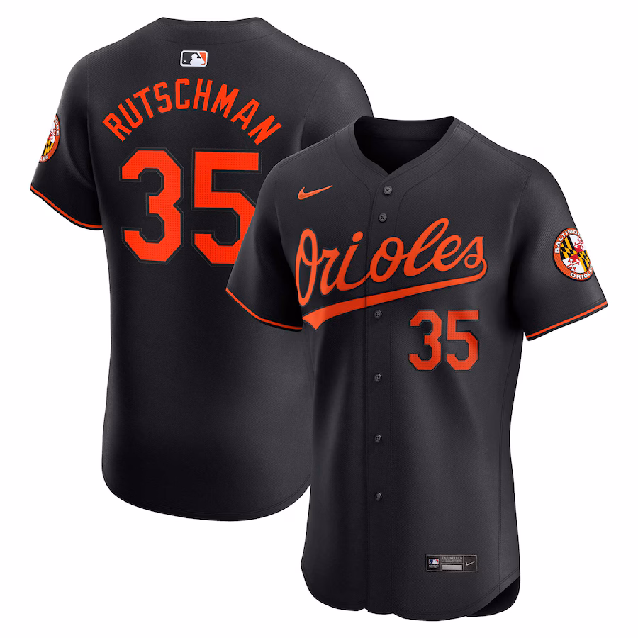 Men's Baltimore Orioles Adley Rutschman Nike Black Alternate Elite Player Jersey - Jersey