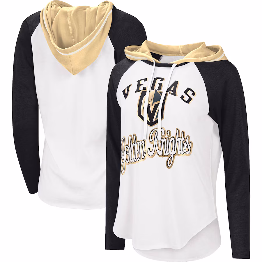Women's Vegas Golden Knights G-III Sports by Carl Banks White/Black MVP Raglan Lightweight Hooded T-Shirt - Jersey