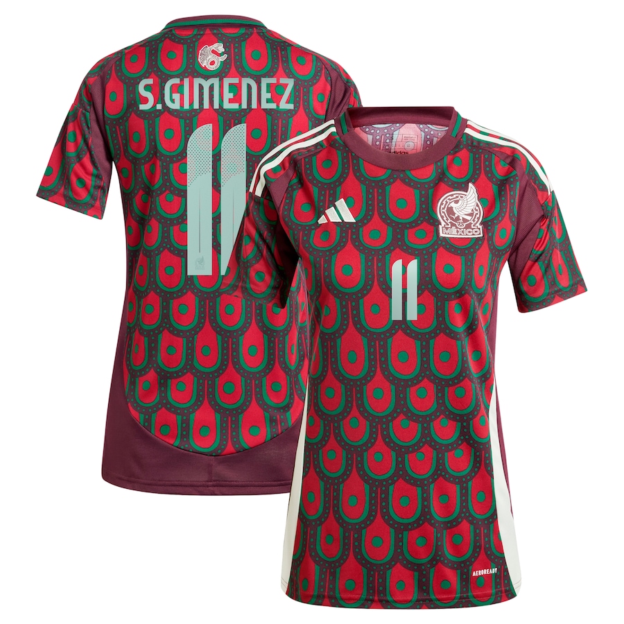 Women's Mexico National Team Santiago Giménez adidas Burgundy 2024 Home Replica Player Jersey - Jersey