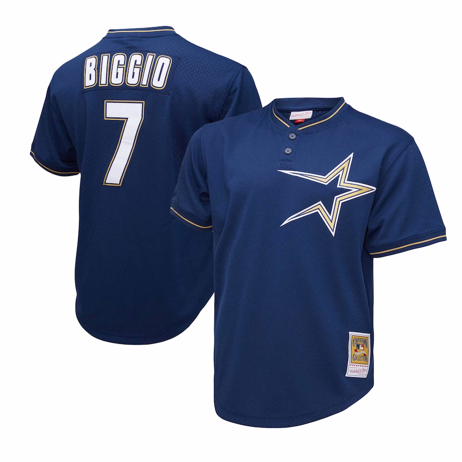 Men's Houston Astros Craig Biggio Mitchell & Ness Navy 1991 Cooperstown Collection Mesh Pullover Jersey - Jersey