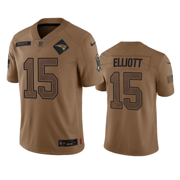 Men's New England Patriots #15 Ezekiel Elliott 2023 Brown Salute To Service Limited Football Stitched Jersey - Jersey