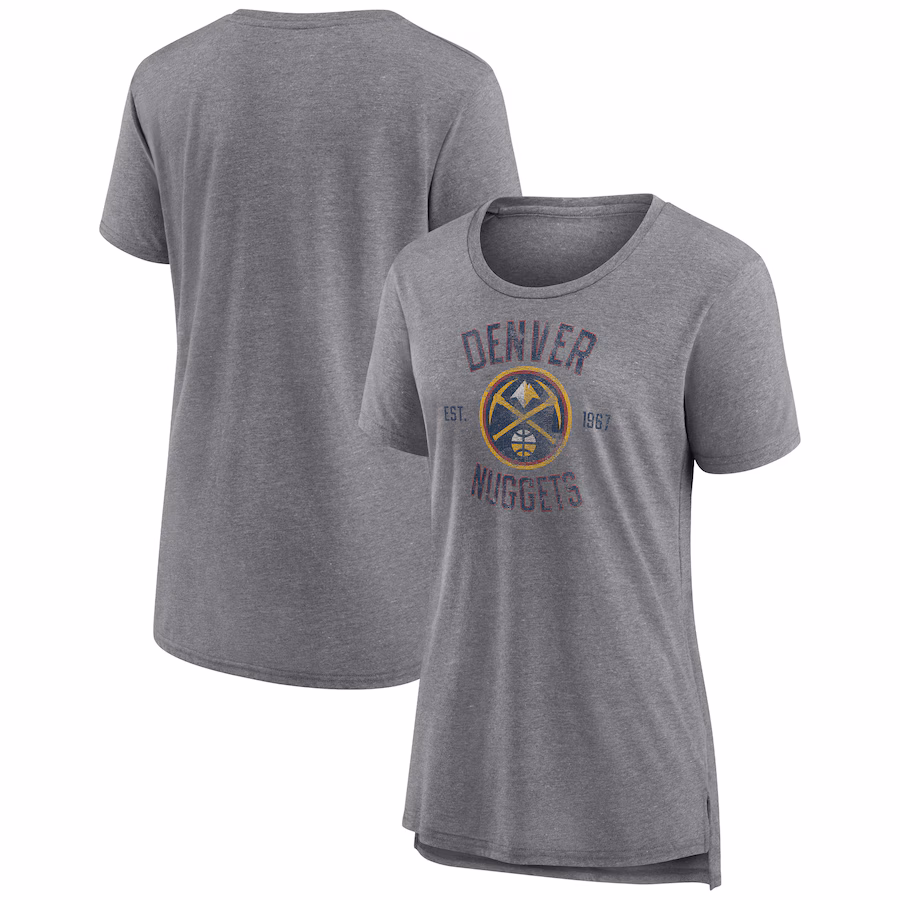 Women's Denver Nuggets Heather Gray Heritage Tri-Blend T-Shirt - Jersey
