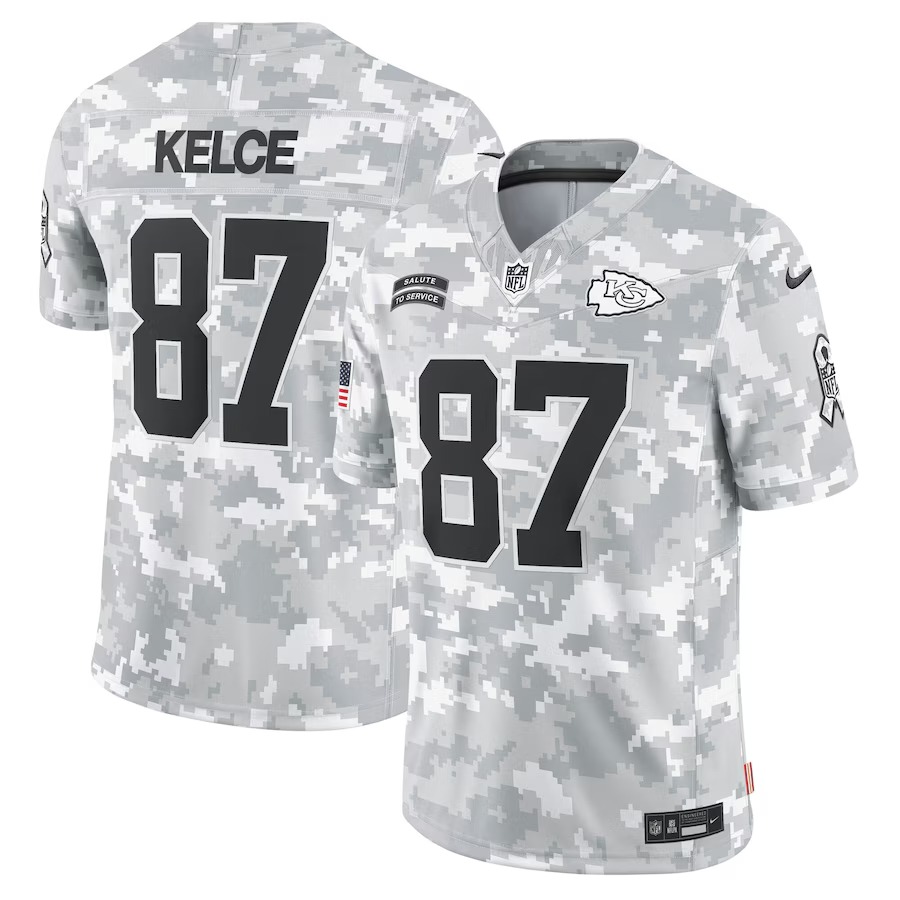 Men's Kansas City Chiefs Travis Kelce Nike Arctic Camo 2024 Salute to Service Limited Jersey - Jersey