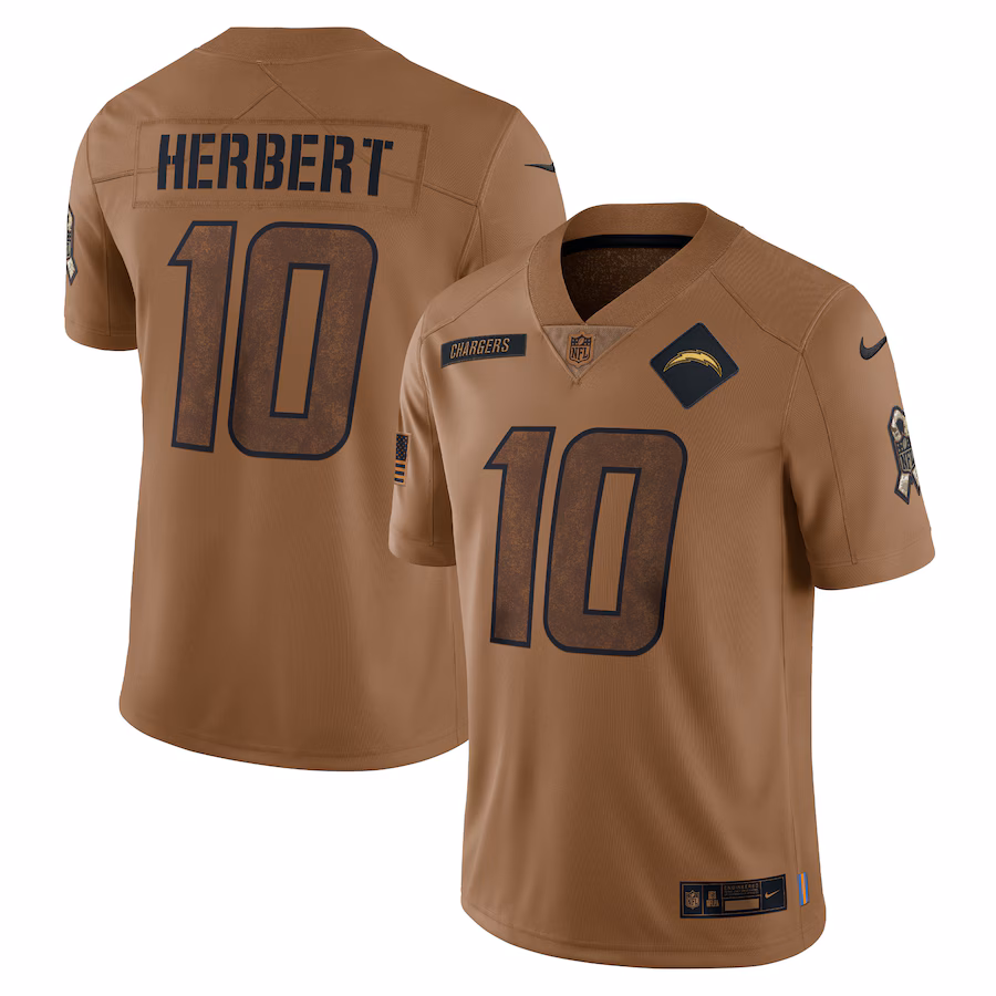 Men's Los Angeles Chargers Justin Herbert Nike Brown 2023 Salute To Service Limited Jersey - Jersey