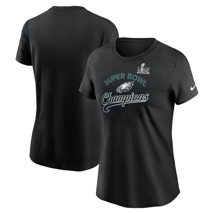 Women's Philadelphia Eagles  Nike Black Super Bowl LIX Champions Tailsweep T-Shirt - Jersey
