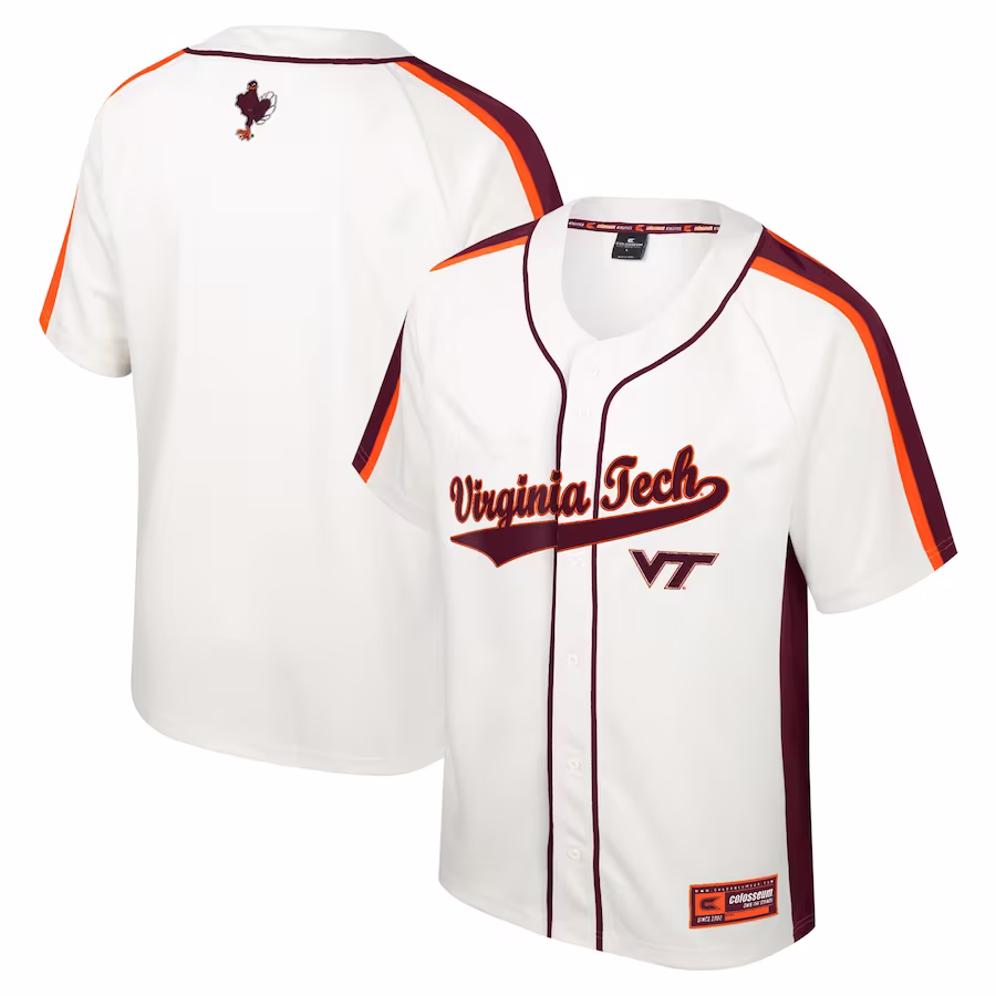 Virginia Tech Hokies Colosseum Ruth Button-Up Baseball Jersey - Cream - Jersey