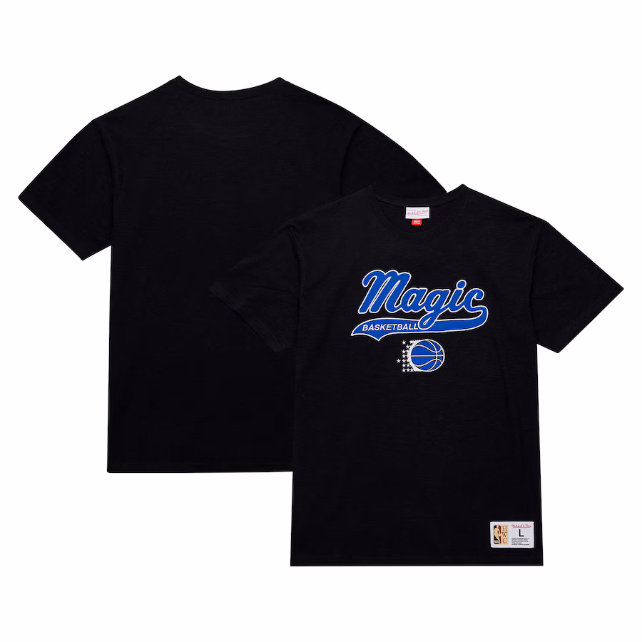 Men's Orlando Magic Mitchell & Ness Black Hardwood Classics Felt Applique Slub T-Shirt - Jersey