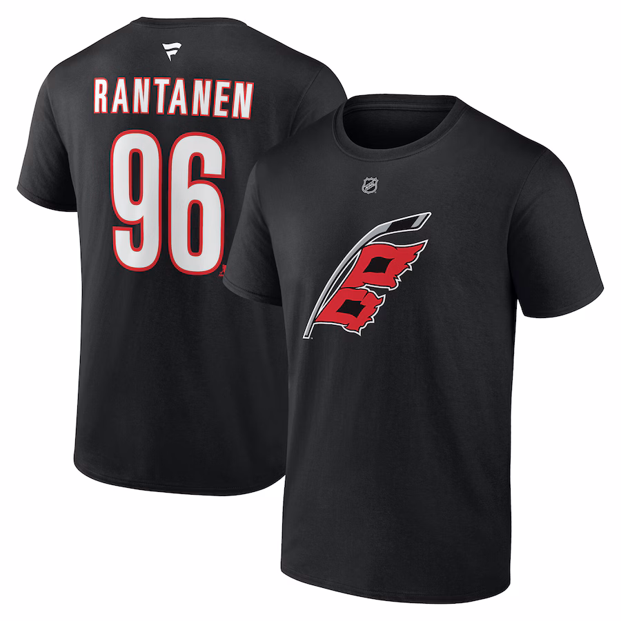 Men's Carolina Hurricanes Mikko Rantanen Fanatics Black Authentic Stack Name & Number T-Shirt - Jersey