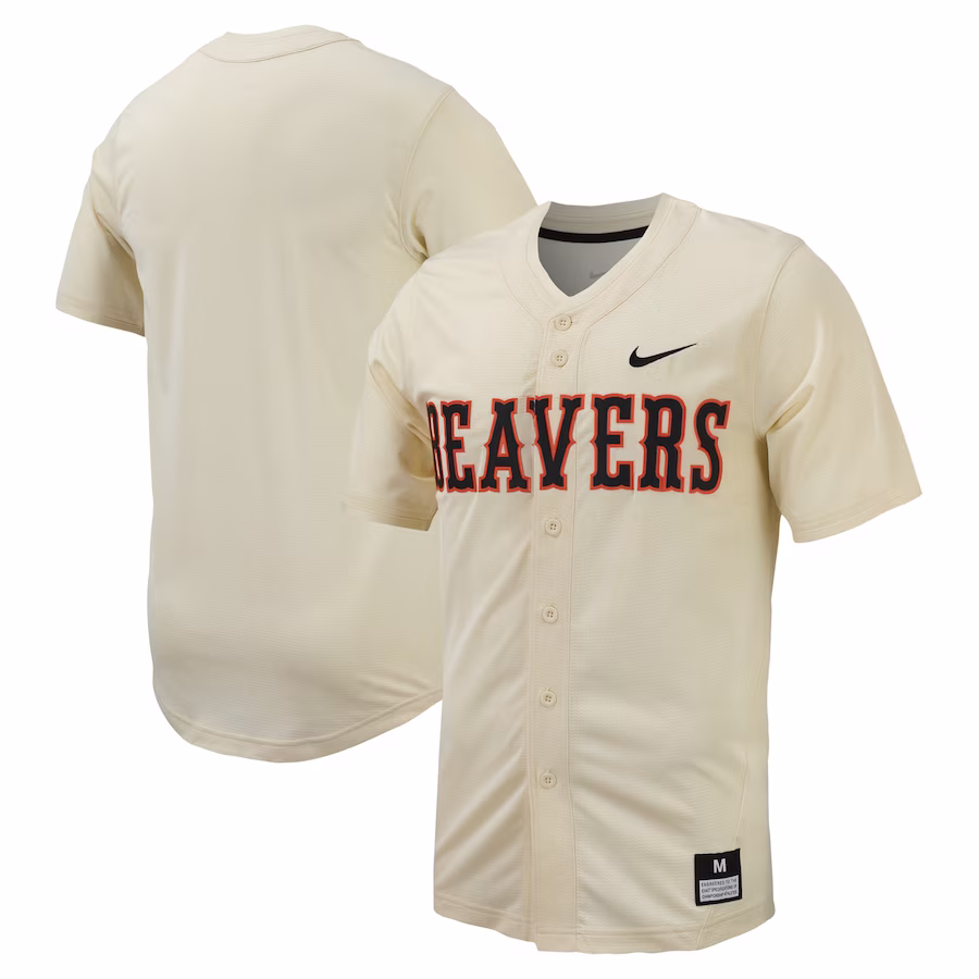 Oregon State Beavers Nike Replica Full-Button Baseball Jersey - Cream - Jersey