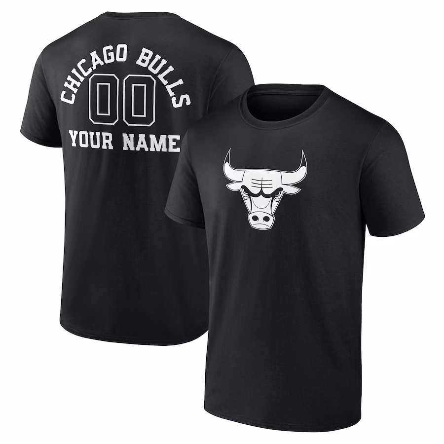 Men's Chicago Bulls Black Personalized Name & Number Monochrome T-Shirt - Jersey