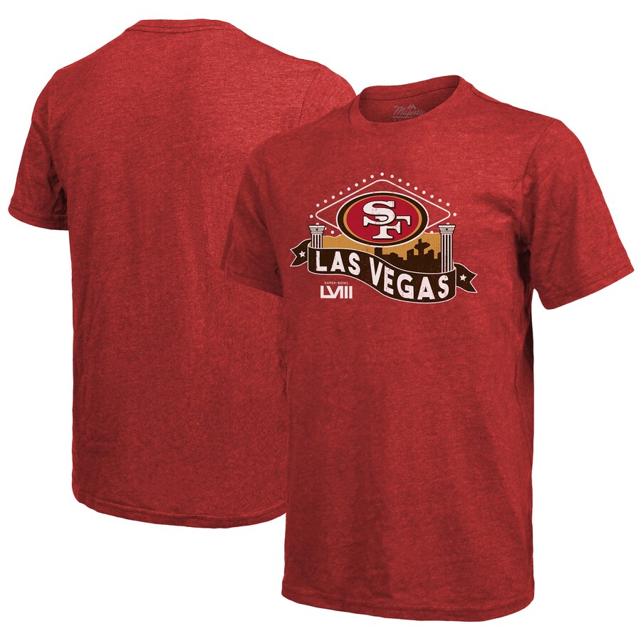Men's San Francisco 49ers Majestic Threads Scarlet Super Bowl LVIII Tri-Blend T-Shirt - Jersey