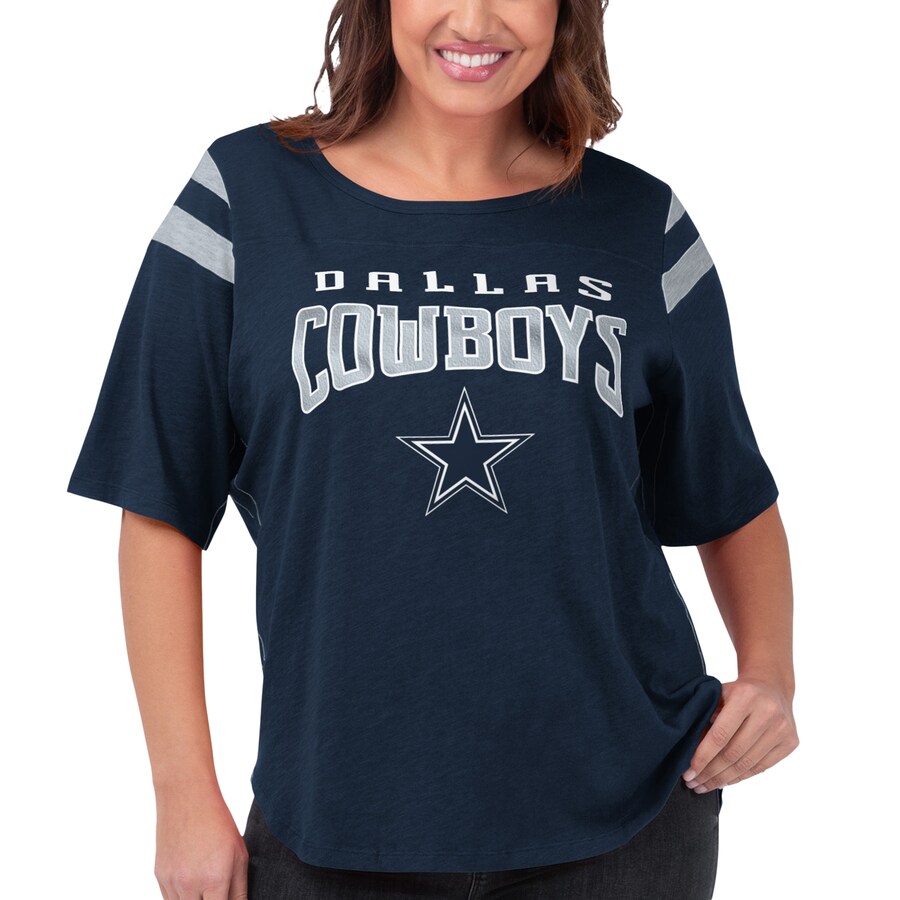 Women's Dallas Cowboys G-III 4Her by Carl Banks Navy Plus Size Linebacker Three-Quarter Sleeve T-Shirt - Jersey