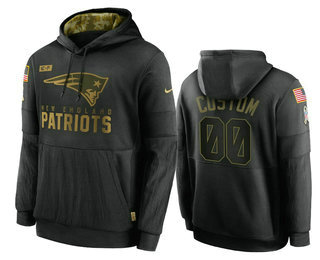 Men's New England Patriots Custom Black 2020 Salute To Service Sideline Performance Pullover Hoodie - Jersey