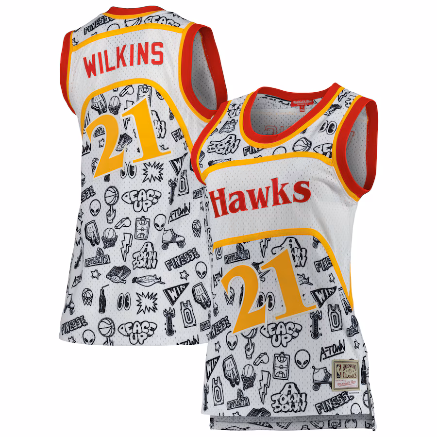 Women's Atlanta Hawks Dominique Wilkins Mitchell & Ness White 1986 Doodle Swingman Jersey - Jersey