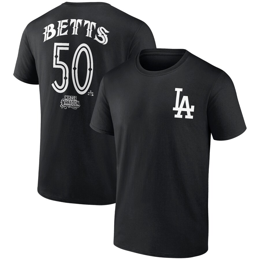 Men's Los Angeles Dodgers Mookie Betts Black Mister Cartoon Name & Number T-Shirt - Jersey