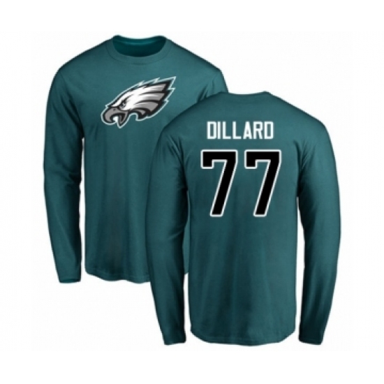 Philadelphia Eagles #77 Andre Dillard Green Name & Number Logo Long Sleeve T-Shirt - Jersey