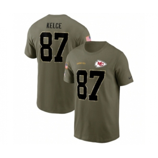 Men's Kansas City Chiefs #87 Travis Kelce 2022 Olive Salute to Service T-Shirt - Jersey
