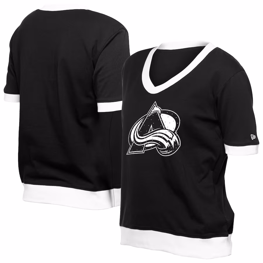 Women's Colorado Avalanche New Era Black Game Day Rhinestuds T-Shirt - Jersey