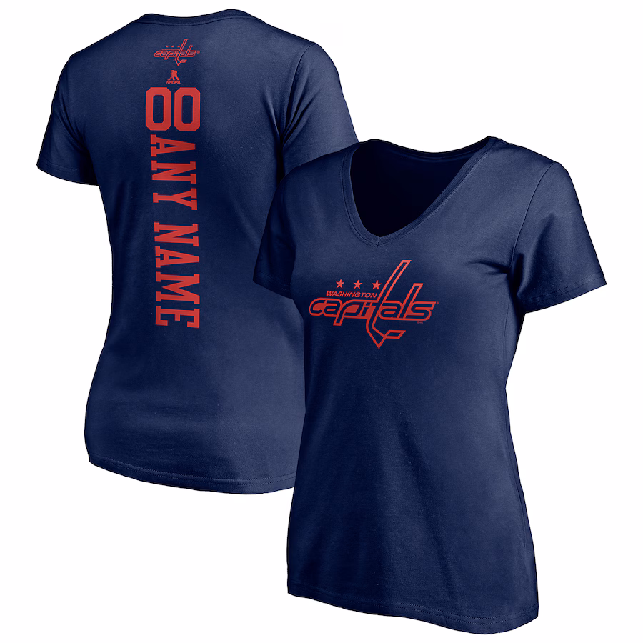 Women's Washington Capitals Navy Personalized Name & Number One Color V-Neck T-Shirt - Jersey