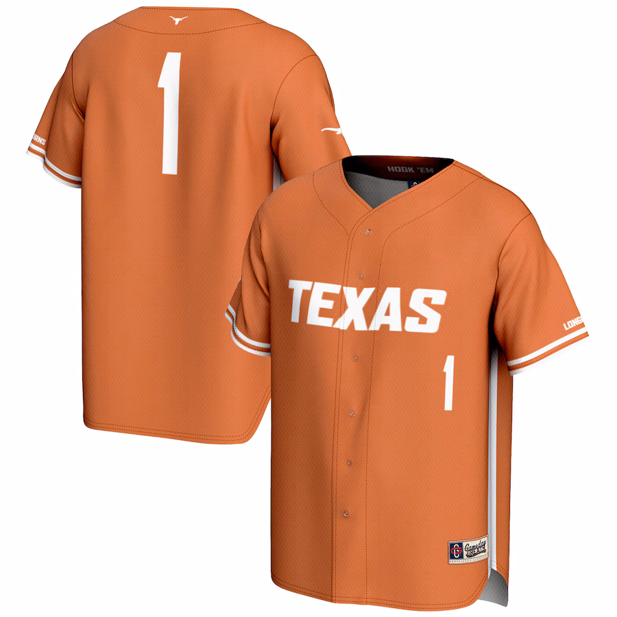 Men's GameDay Greats #1 Burnt Orange Texas Longhorns Lightweight Baseball Jersey - Jersey