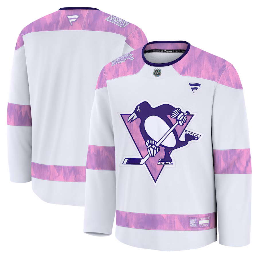 Men's Pittsburgh Penguins Fanatics White 2024 Hockey Fights Cancer Practice Jersey - Jersey