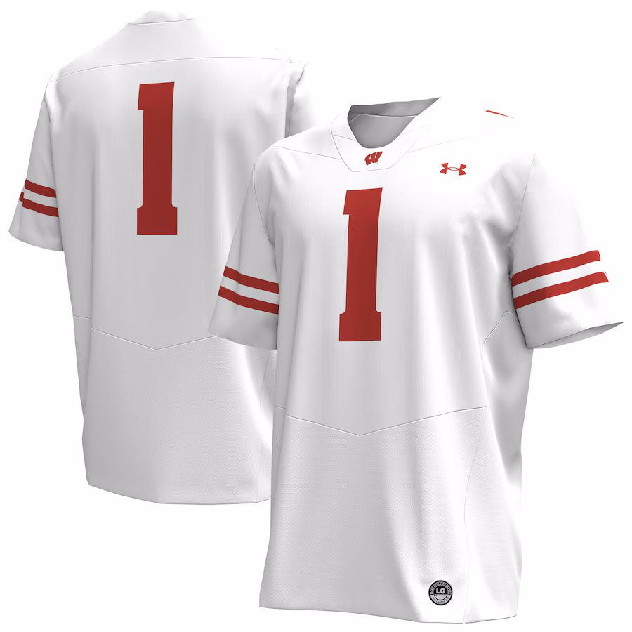 Men's Under Armour #1 White Wisconsin Badgers Replica Football Jersey - Jersey