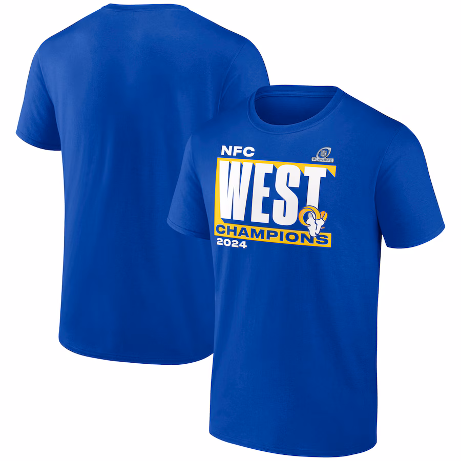 Men's Los Angeles Rams Fanatics Royal 2024 NFC West Division Champions Conquer T-Shirt - Jersey