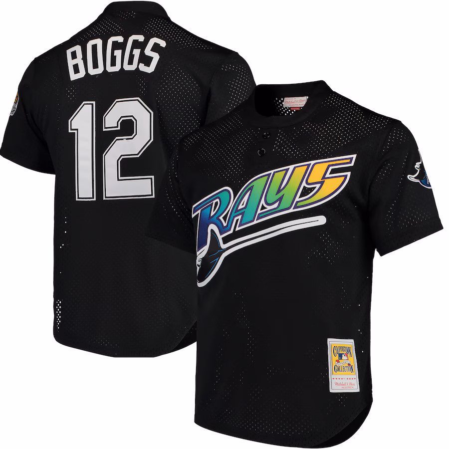 Men's Tampa Bay Rays Wade Boggs Mitchell & Ness Black Cooperstown 1991 Mesh Batting Practice Jersey - Jersey