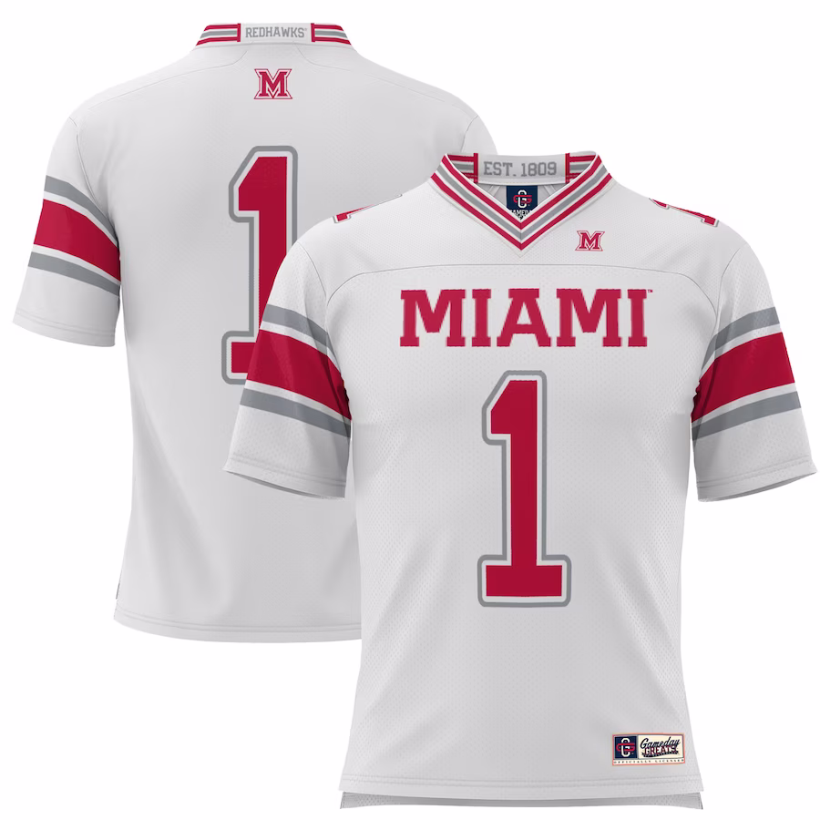#1 Miami University RedHawks GameDay Greats Youth Football Jersey - White - Jersey