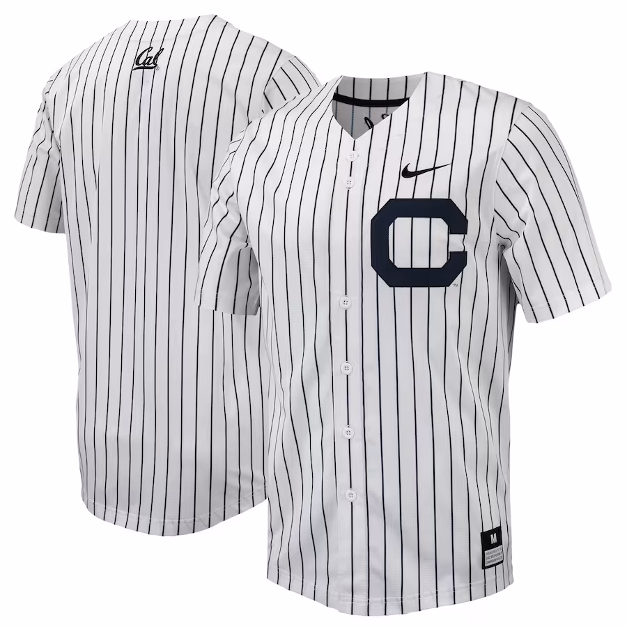 Cal Bears Nike Pinstripe Replica Full-Button Baseball Jersey - White/Navy - Jersey