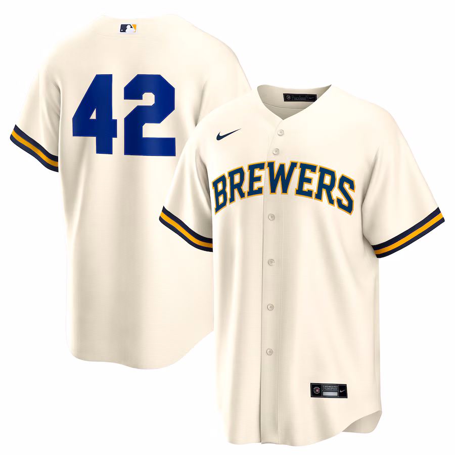 Men's Milwaukee Brewers Nike Cream Home 2025 Jackie Robinson Day Replica Jersey - Jersey