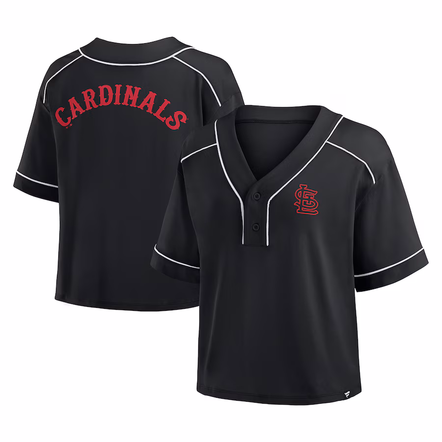 Women's St. Louis Cardinals Fanatics Black Oversized Champ Game Cropped V-Neck T-Shirt - Jersey