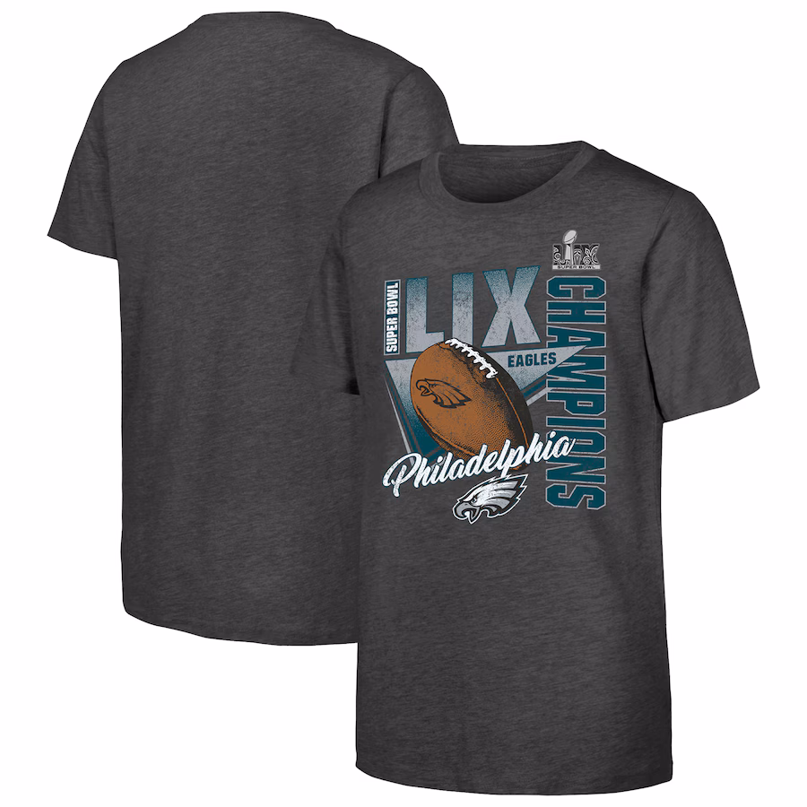Youth Philadelphia Eagles  Fanatics Heather Charcoal Super Bowl LIX Champions Own the Moment Tri-Blend T-Shirt - Jersey