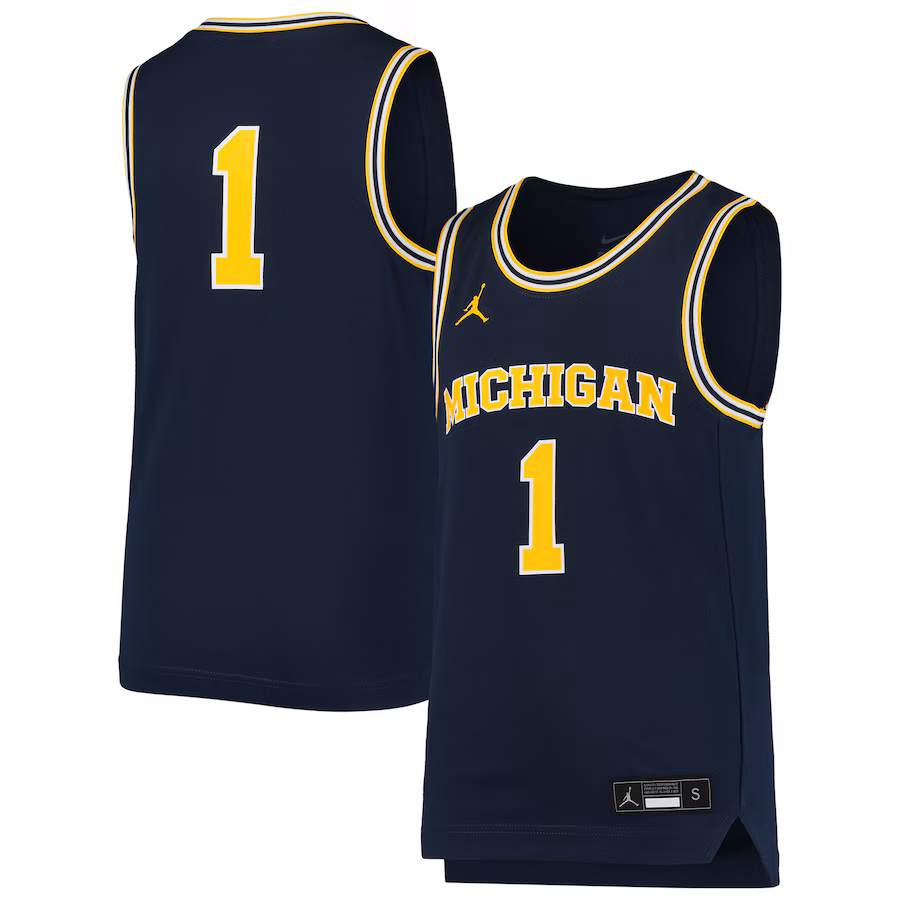 Youth Jordan Brand #1 Navy Michigan Wolverines Team Replica Basketball Jersey - Jersey