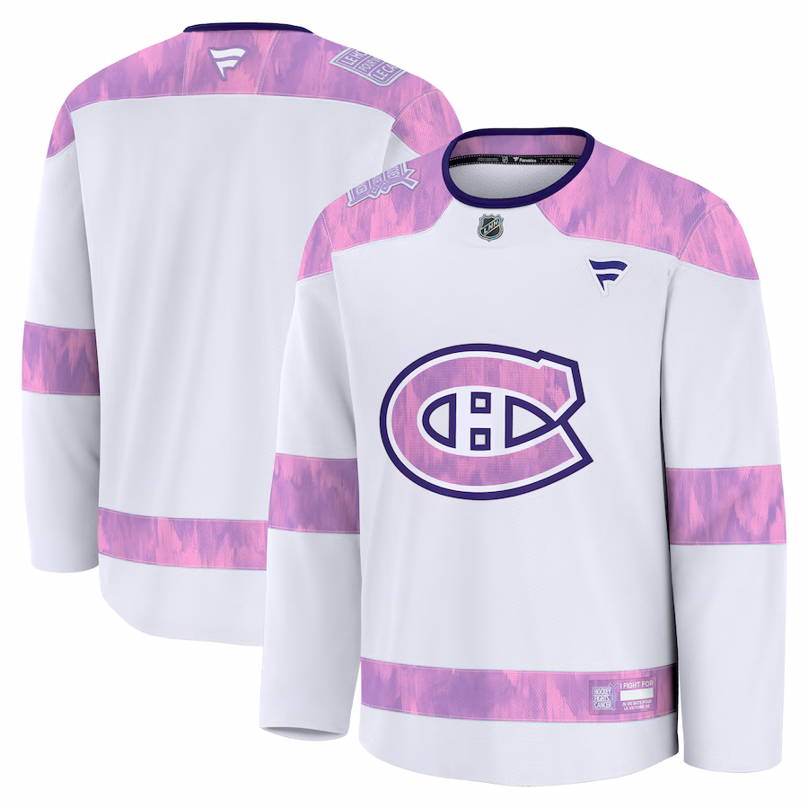 Men's Montreal Canadiens Fanatics White 2024 Hockey Fights Cancer Practice Jersey - Jersey